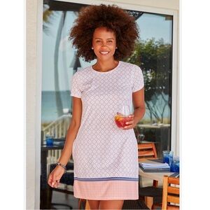 Cabana Life Fisher Island White Short Sleeve Shift Dress UPF 50+ Size L